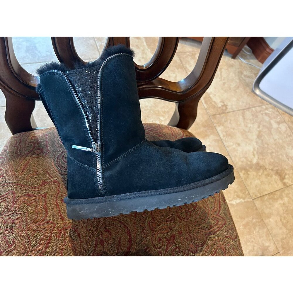 UGG BLACK SPARKLE Women's Black Boots W/ Fake Zipper- Size 9 AUTHENTIC
